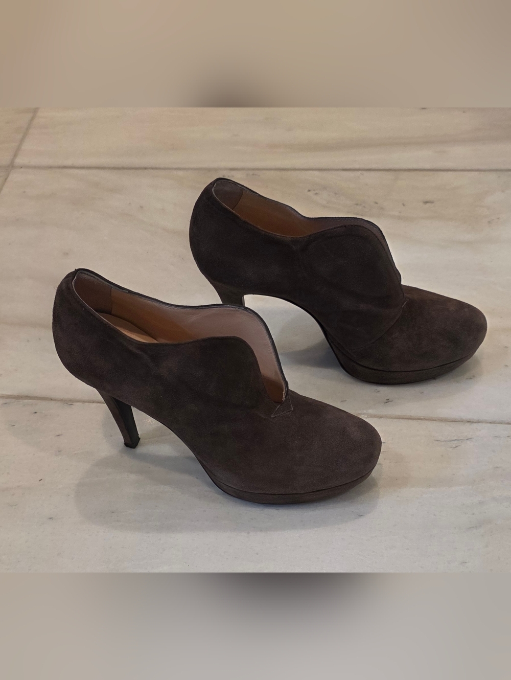 Barneys New York Women's Gray Suede High-Heel Platform Booties